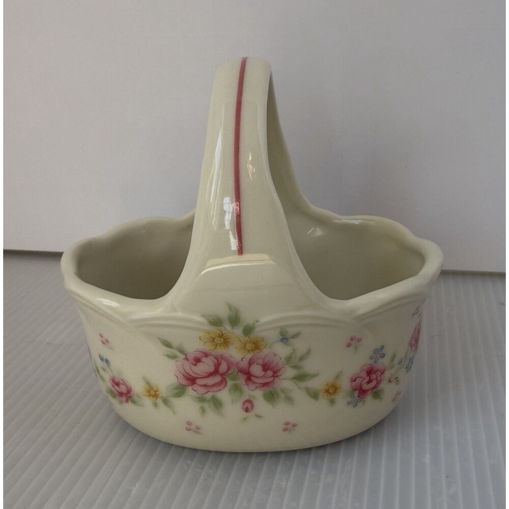 Vintage Porcelain Trinket Basket Pink Roses Scalloped Edge Floral Japan 4” Dish